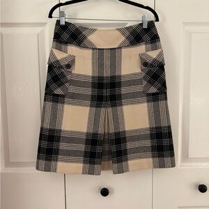 Talbots Beige and Black Plaid A-Line Skirt